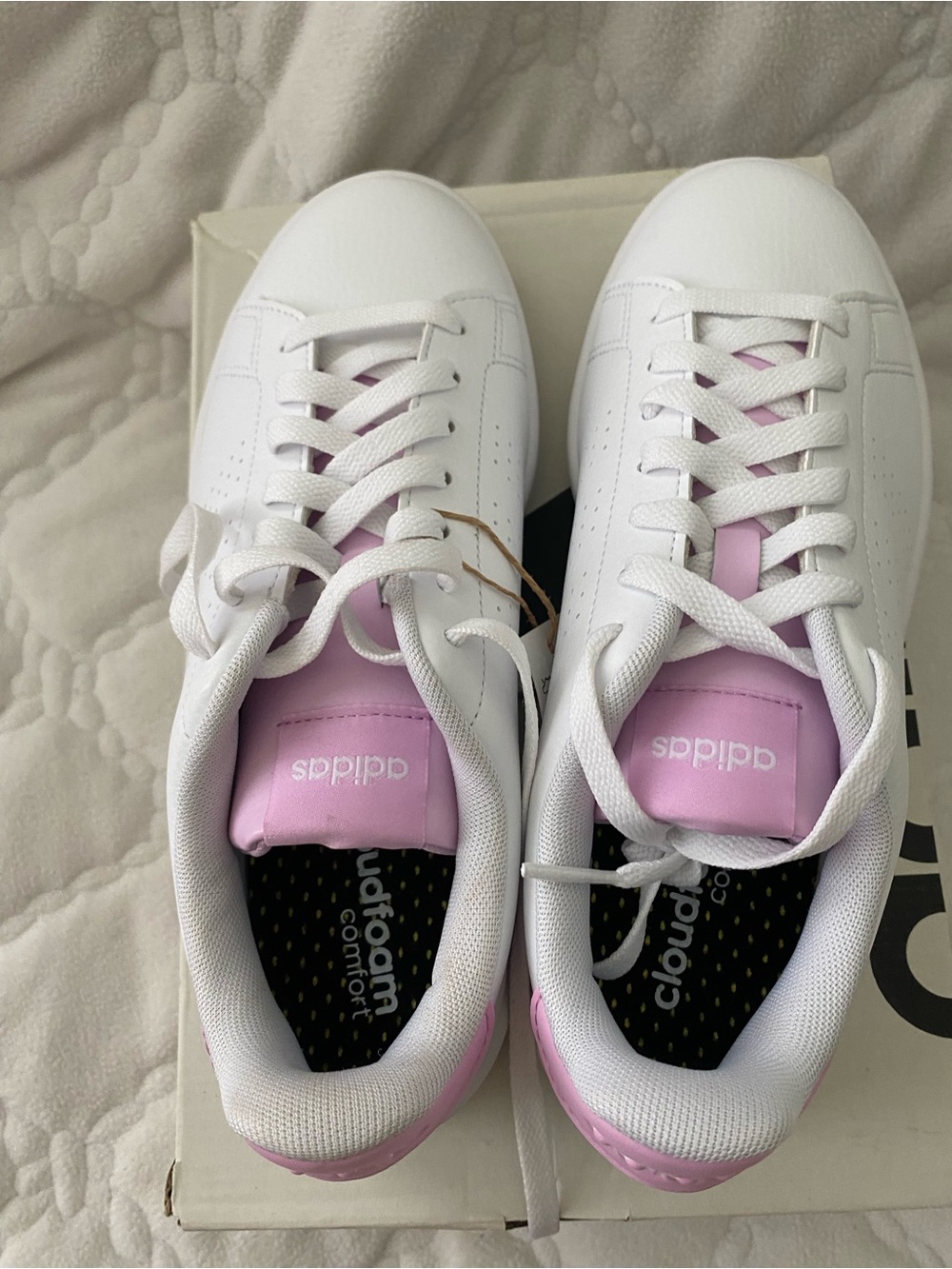 adidas Women’s White Sneakers with Light Pink Tongue & Heel